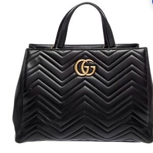 Gucci Black Marmont medium Leather Tote with Gold Logo